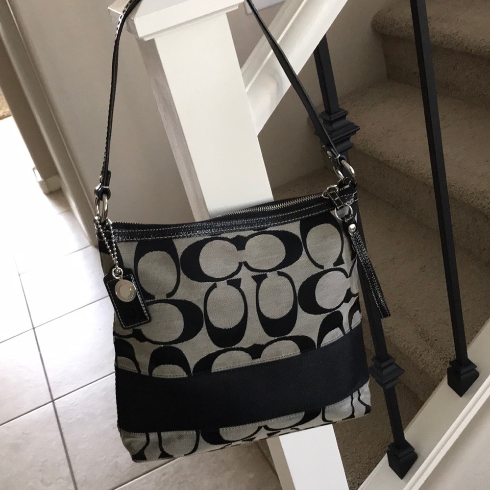Coach Signature Stripe Black Purse